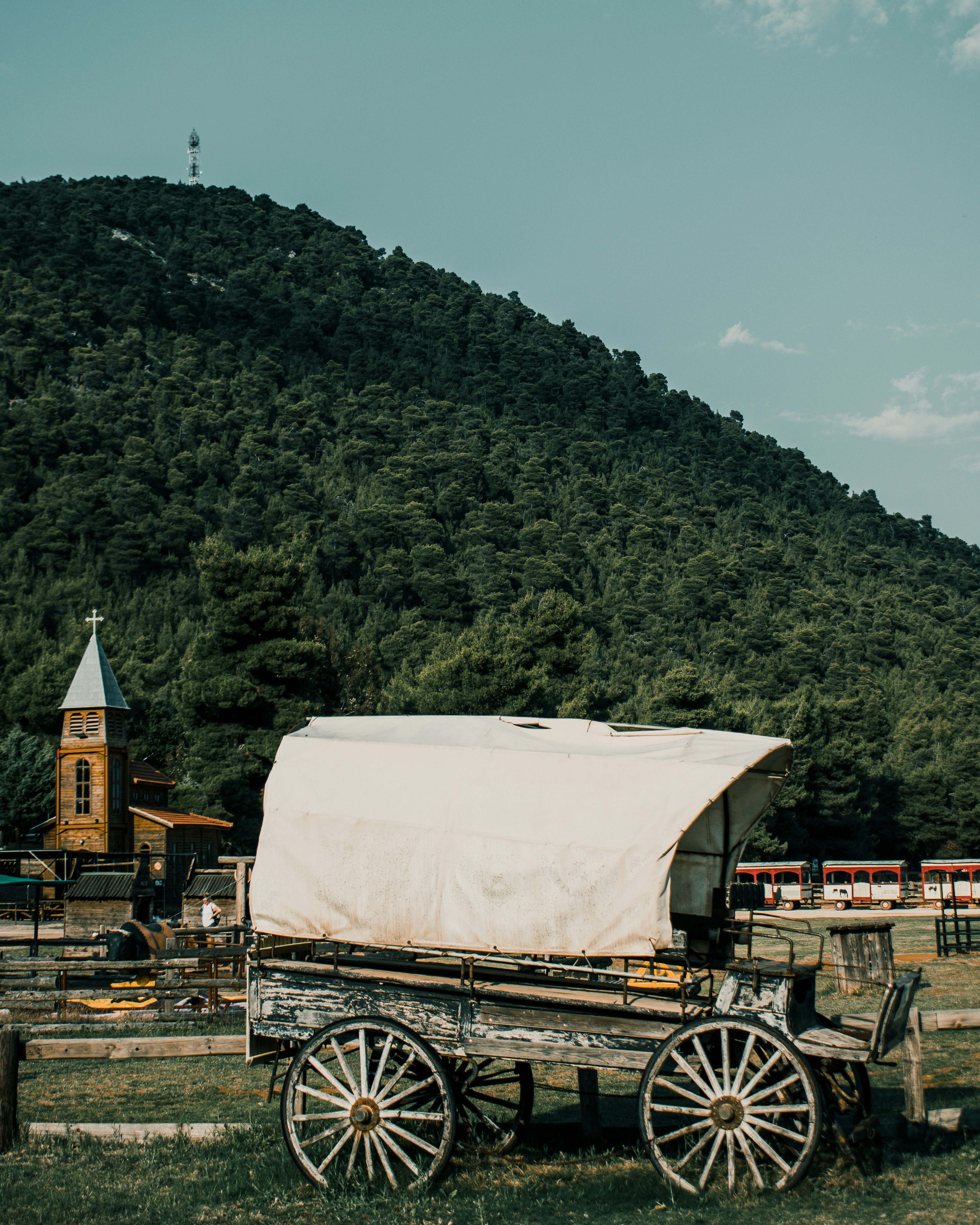white and brown wooden carriage on white table cloth