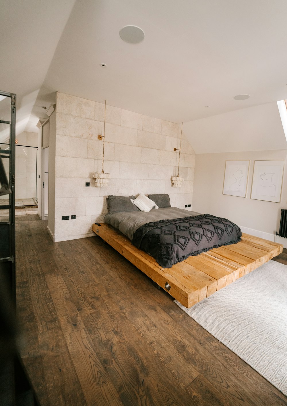 black and white bed linen on bed