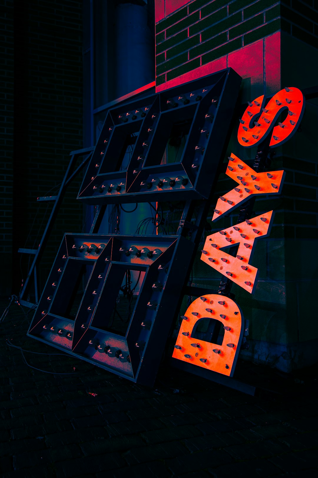 blue and red led light signage