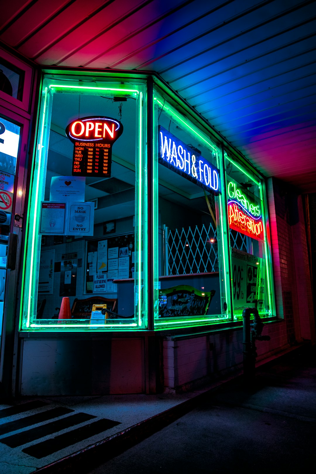 red and white store front