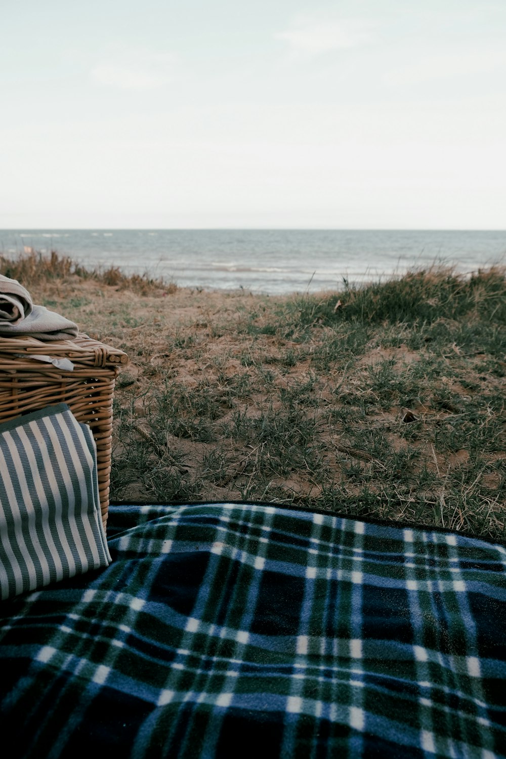 blue and white plaid textile