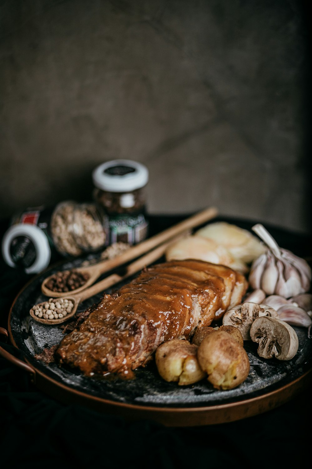 grilled meat on black plate