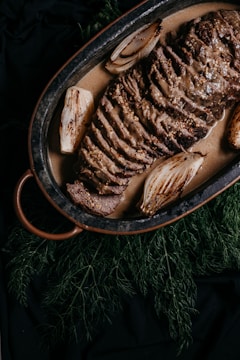 brown and black round plate