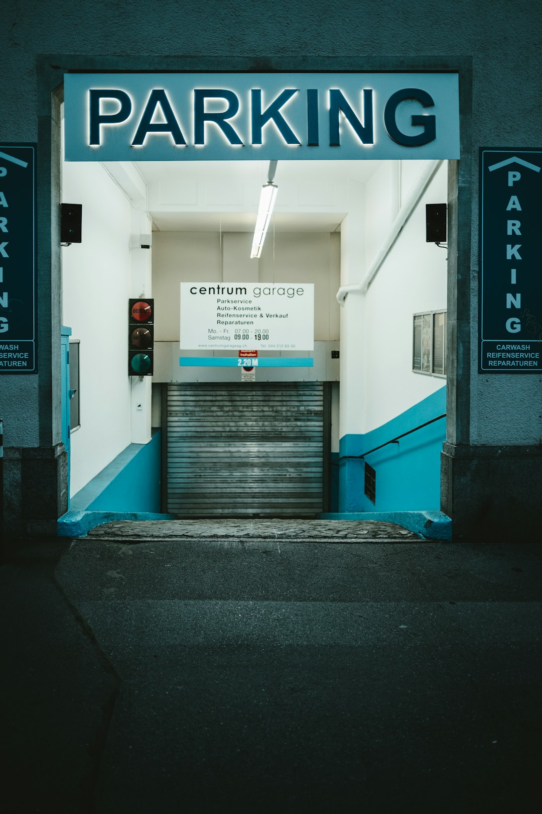 blue and white concrete building