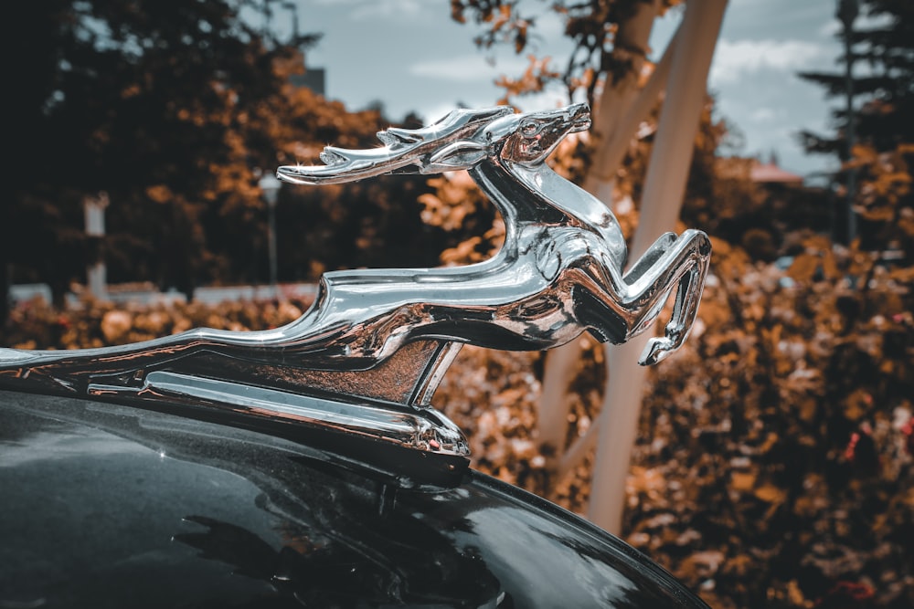 black car with silver chain