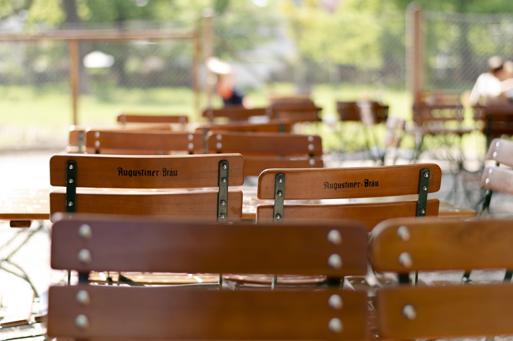 brown wooden chairs and tables