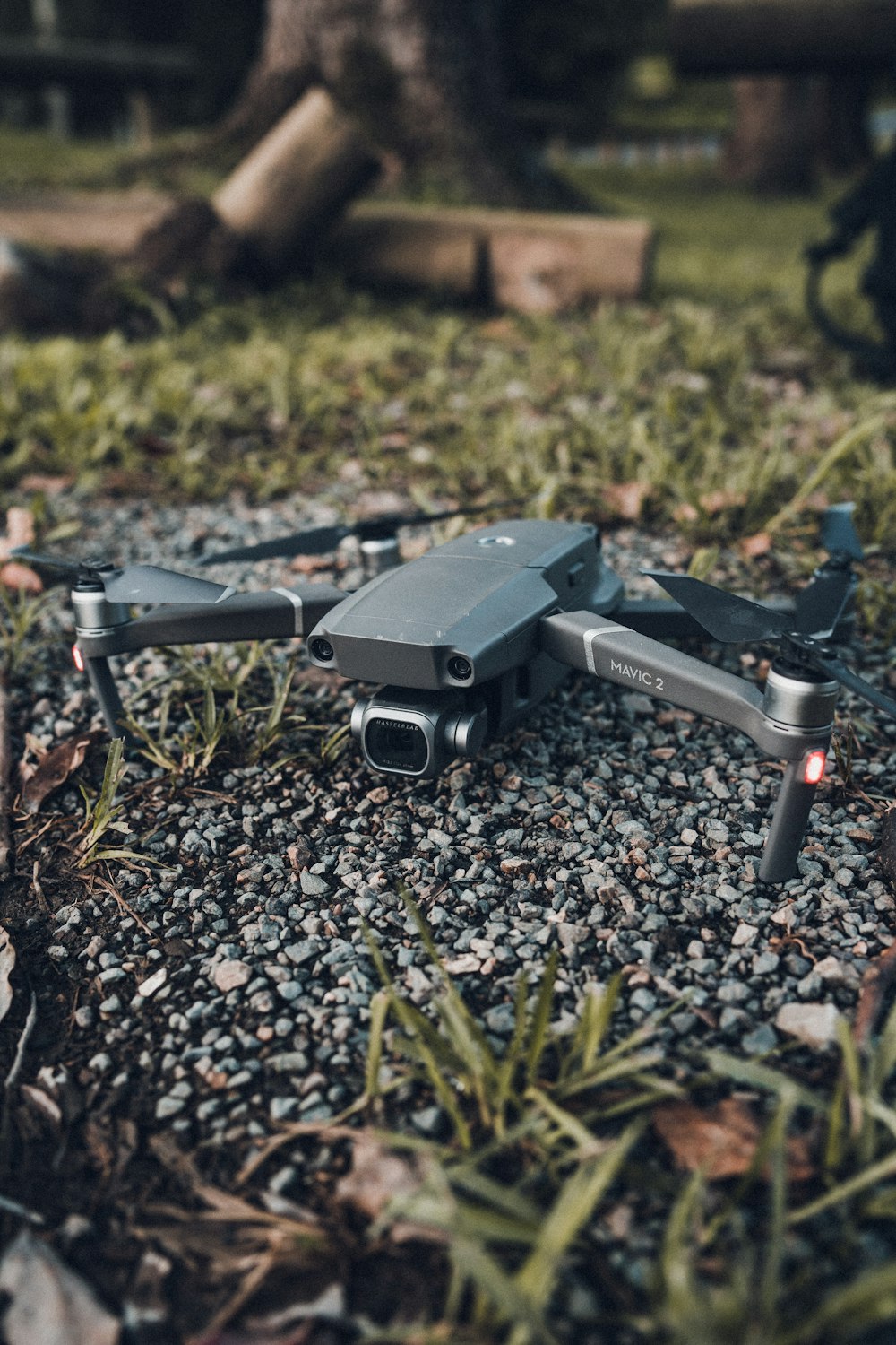 black and gray drone on ground