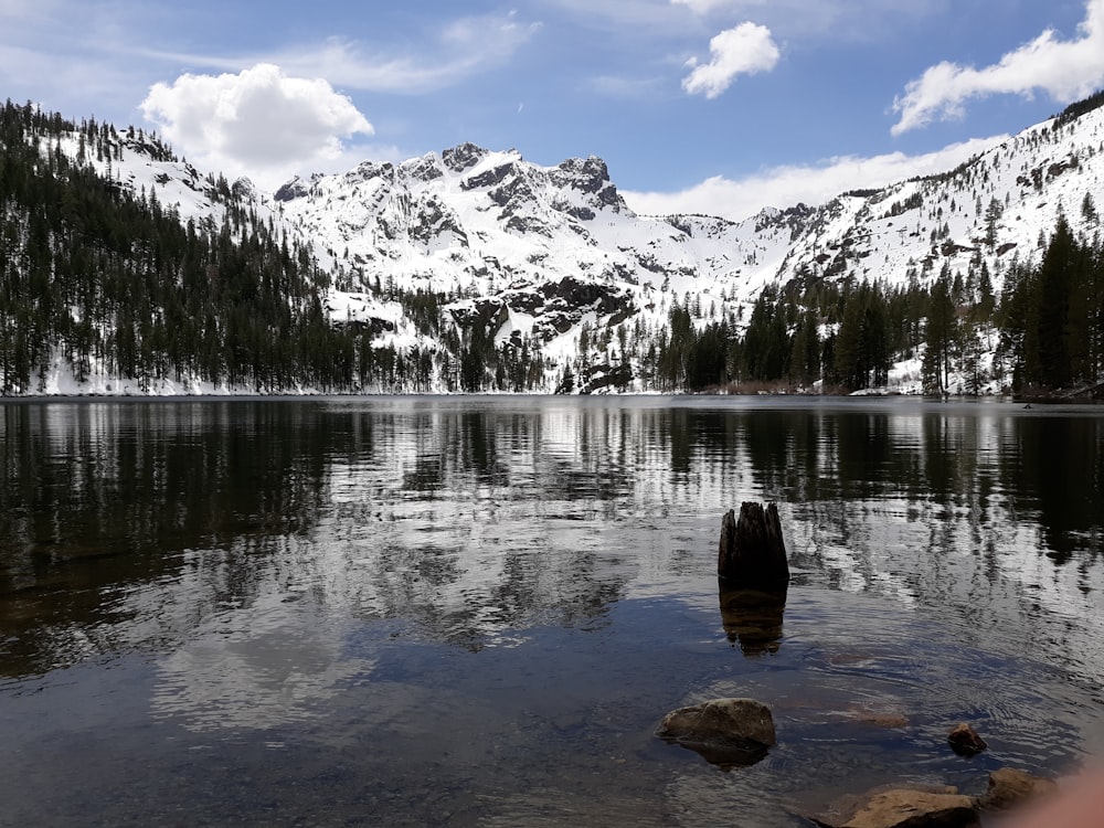 lake near snow covered mountain during daytime