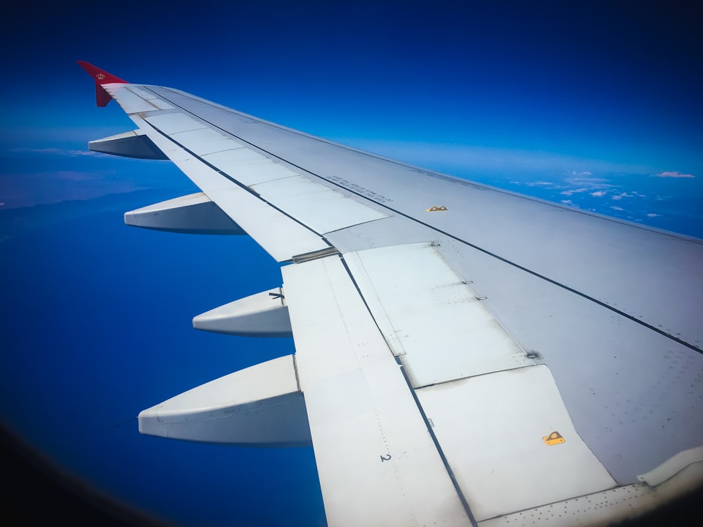 white and red airplane wing