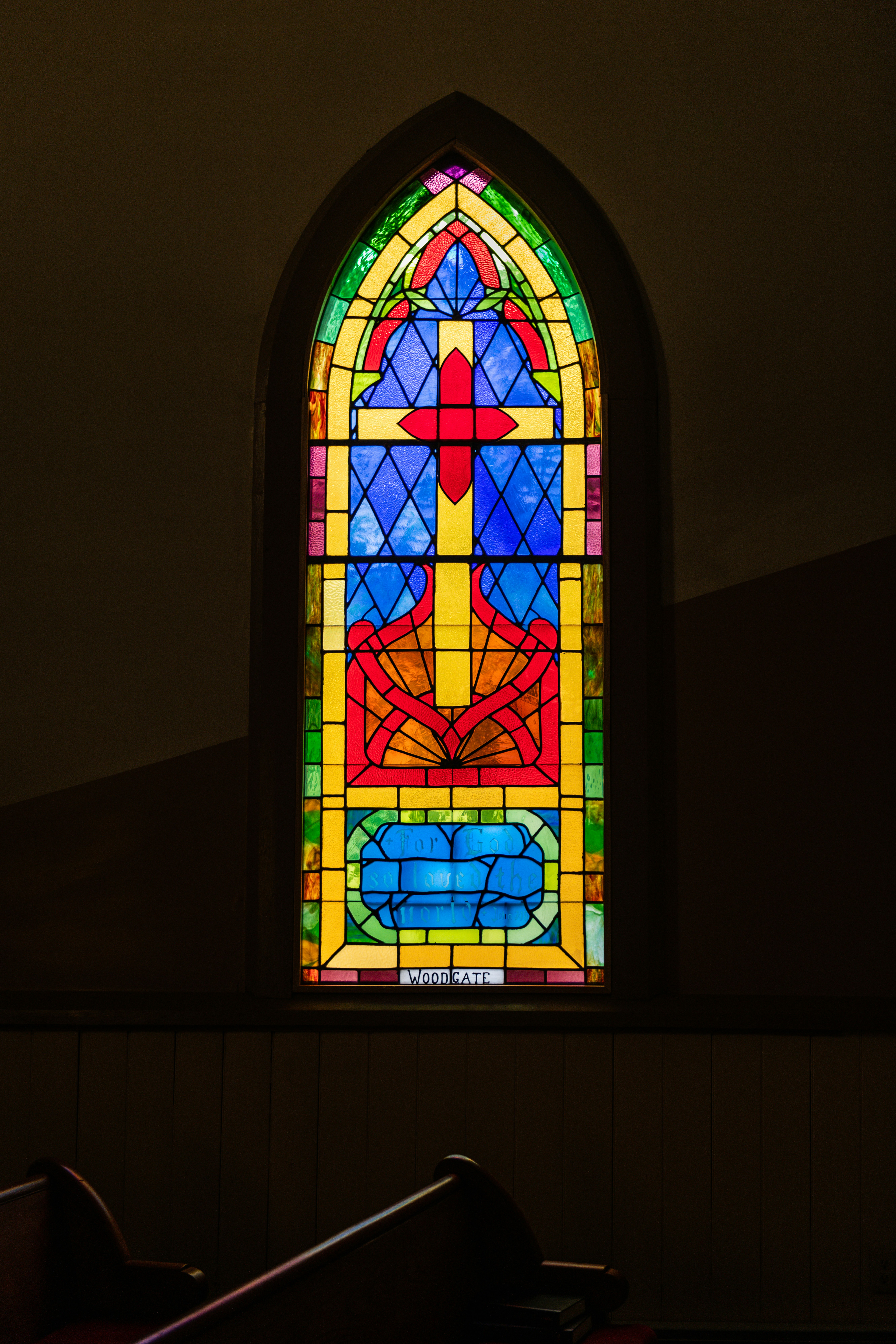 Stained glass cross window