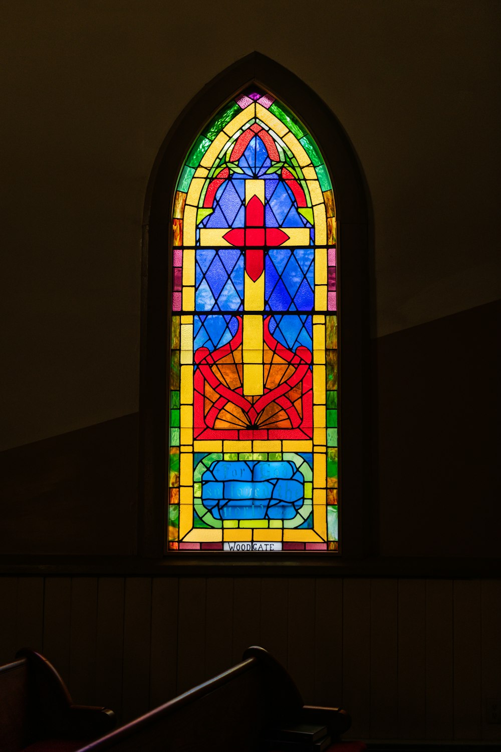 a stained glass window in a church