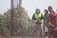 A group of workers in safety gear collaborating on a construction site.