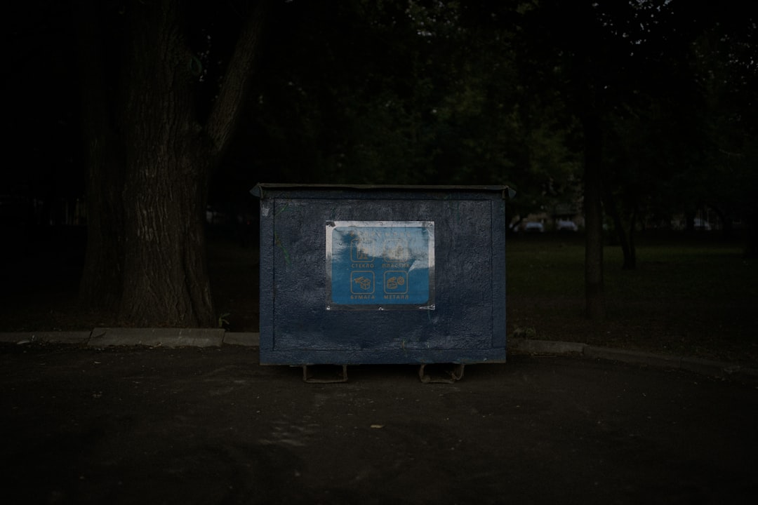 blue and white box on brown soil