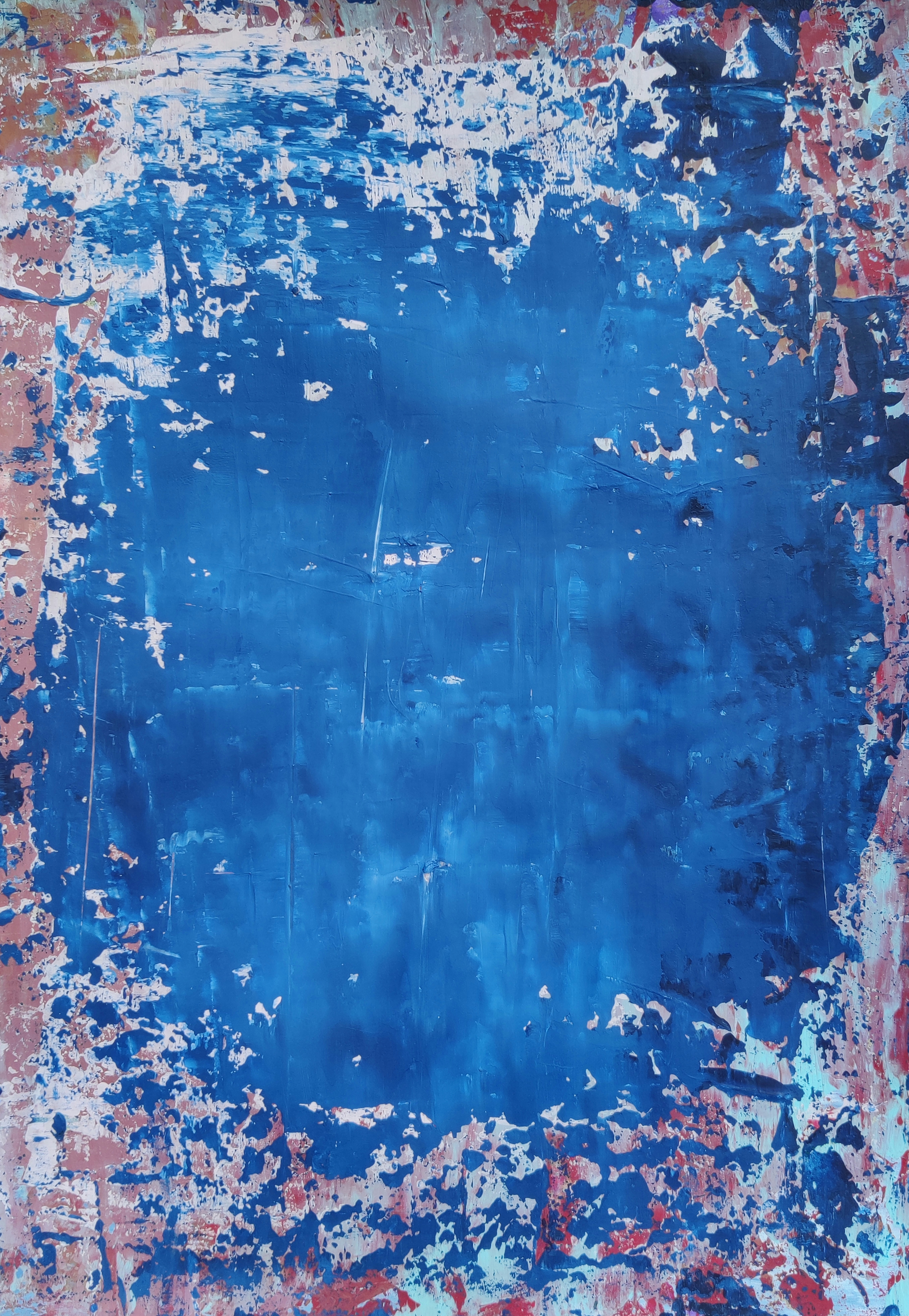blue white and brown abstract painting