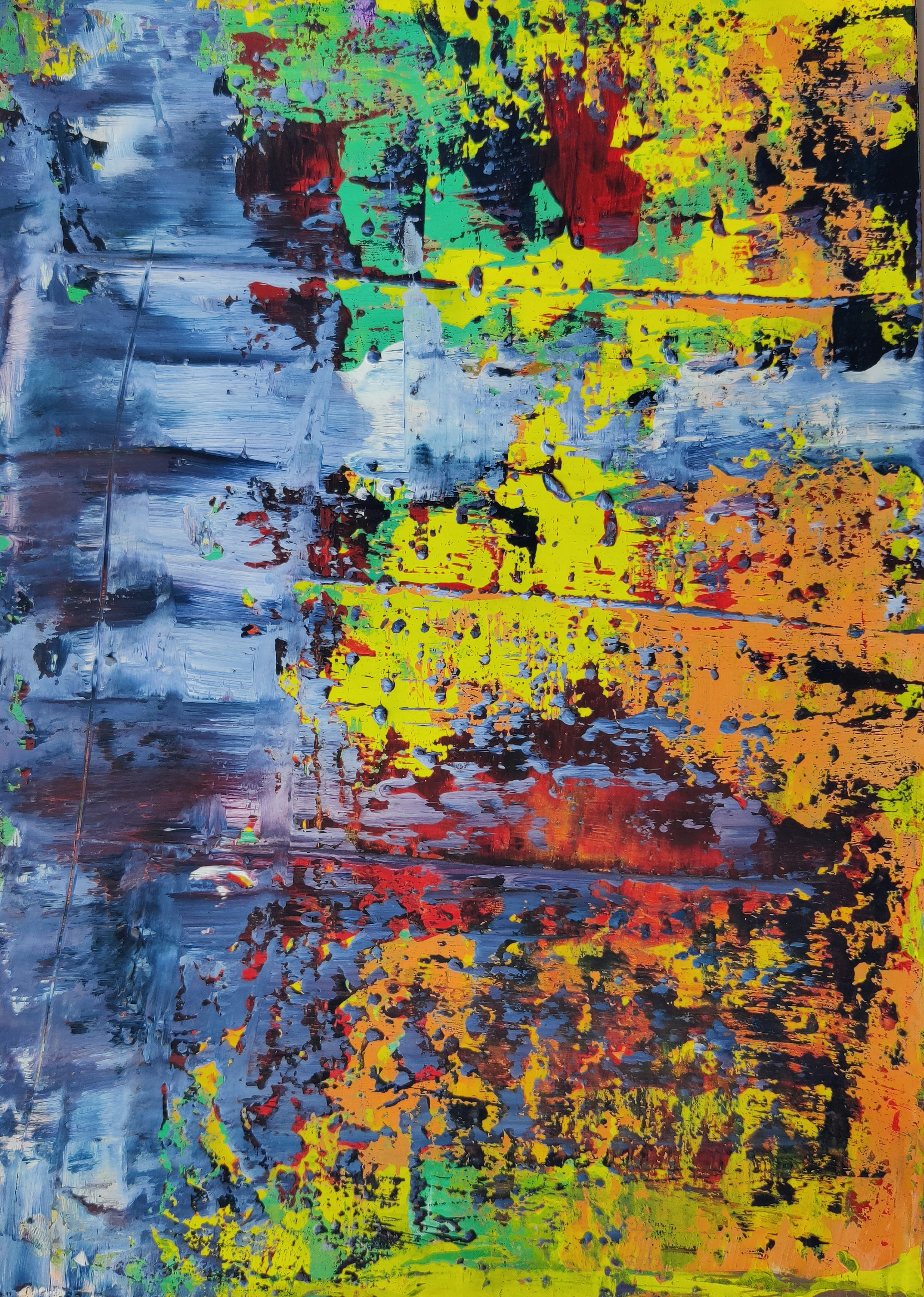 抽象画 パンジー オレンジ 青