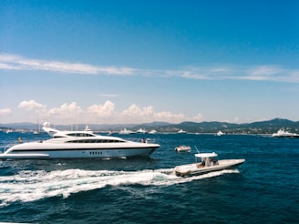 white and blue boat on sea under blue sky during daytime