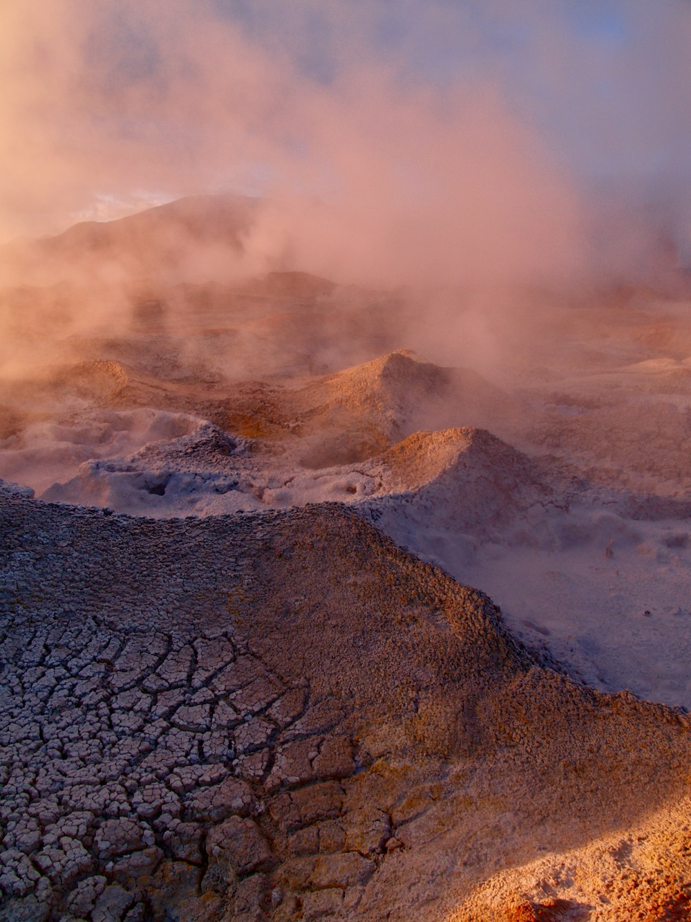 brown sand with white smoke