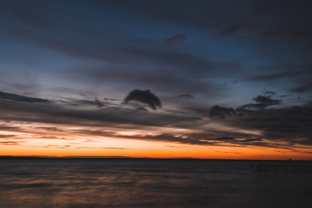 body of water during sunset