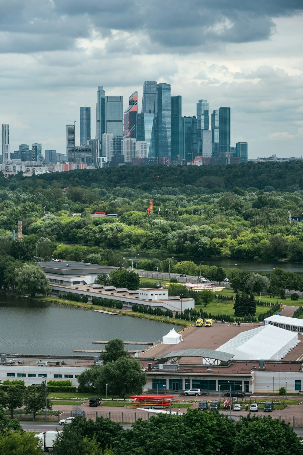 aerial view of city buildings near river during daytime