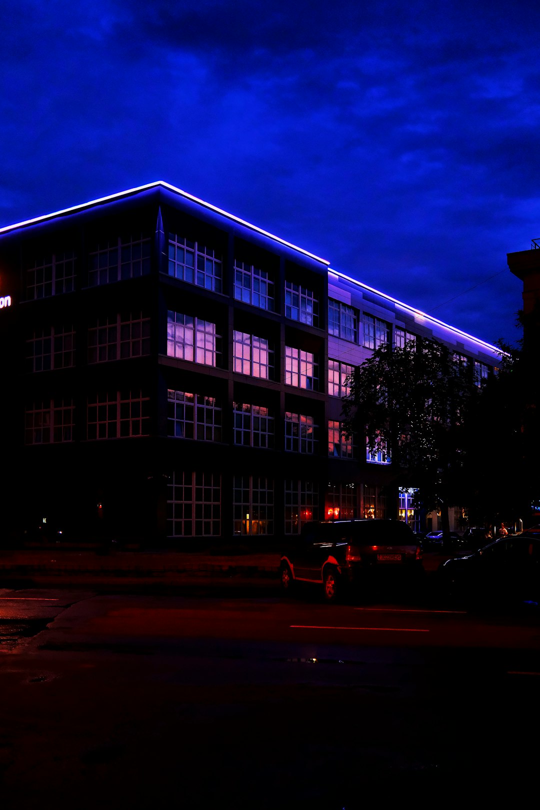 white and black concrete building during night time