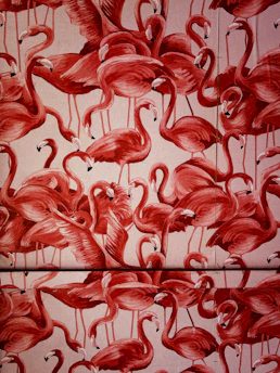 red and white floral wall