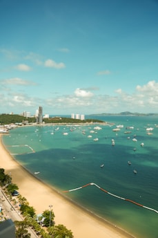 aerial view of boats on sea near city buildings during daytime