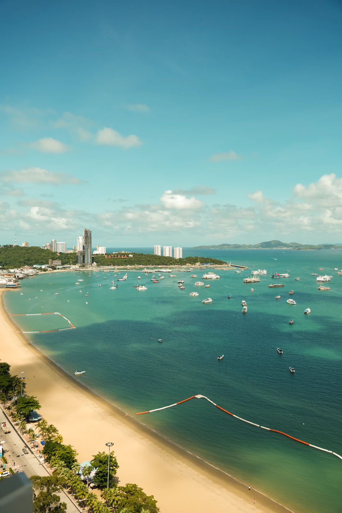Aerial view of Pattaya coastline and property