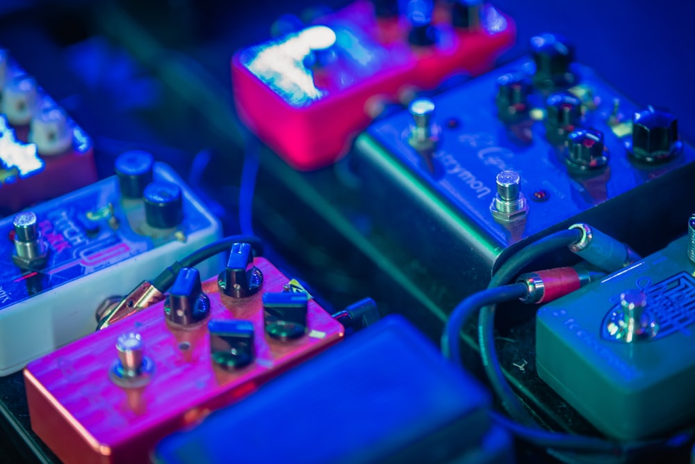 blue and red audio mixer