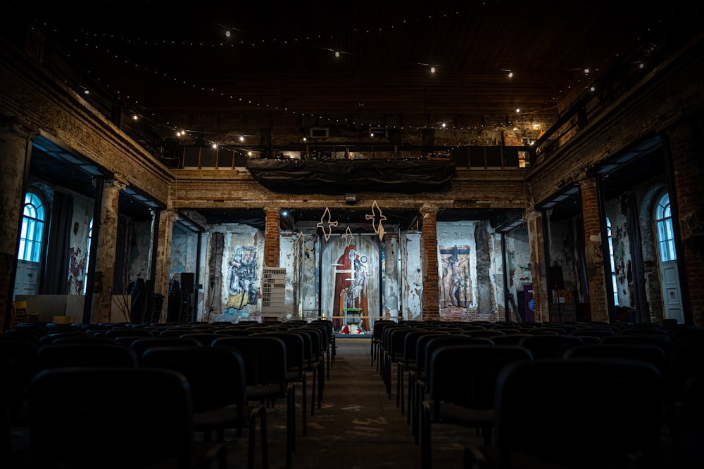 brown wooden chairs inside church