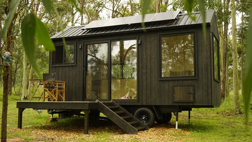 black wooden framed glass window