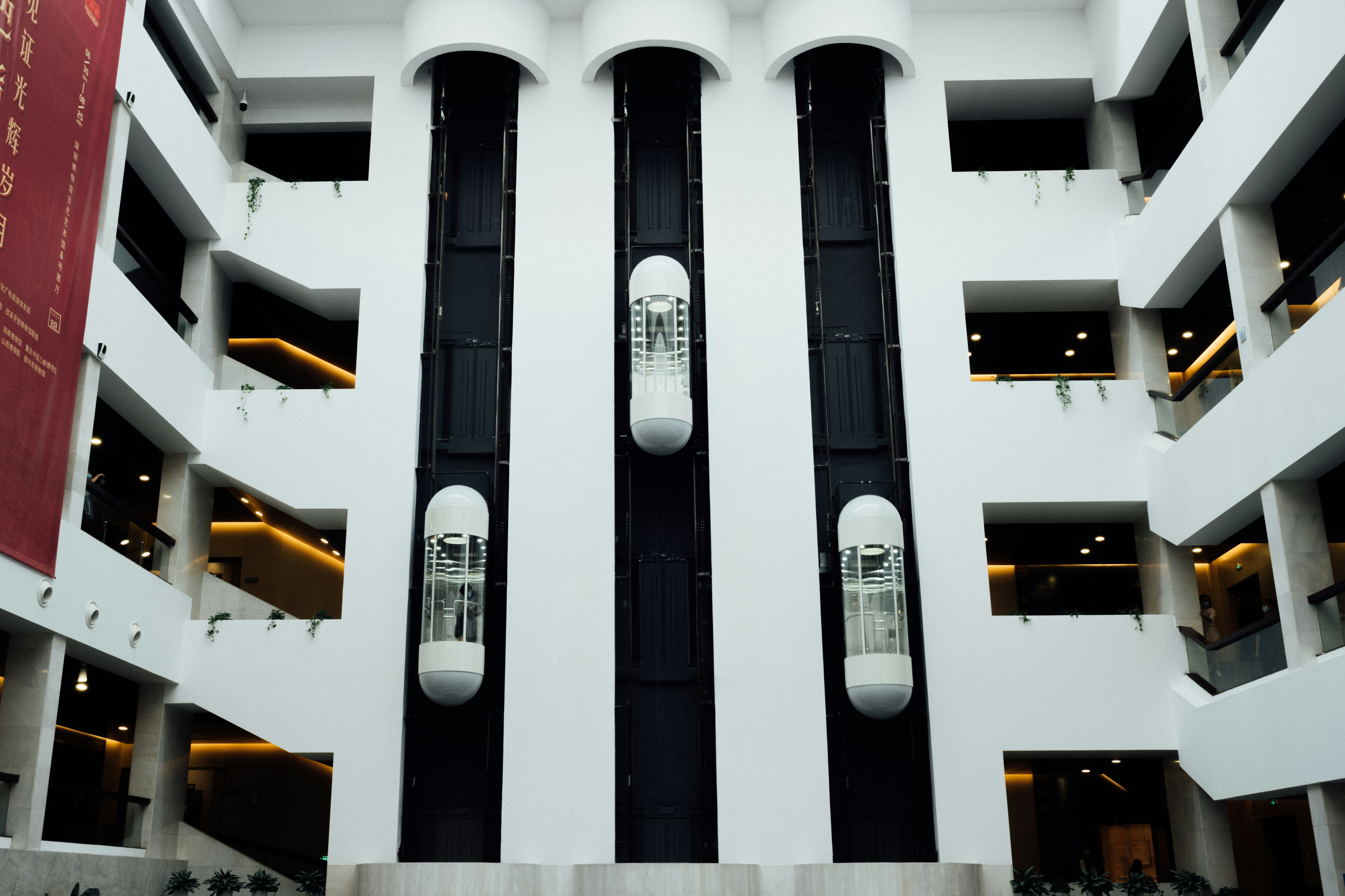 white and black building interior
