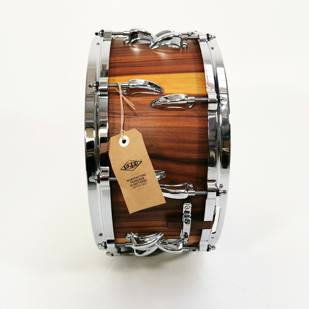 brown and silver drum set