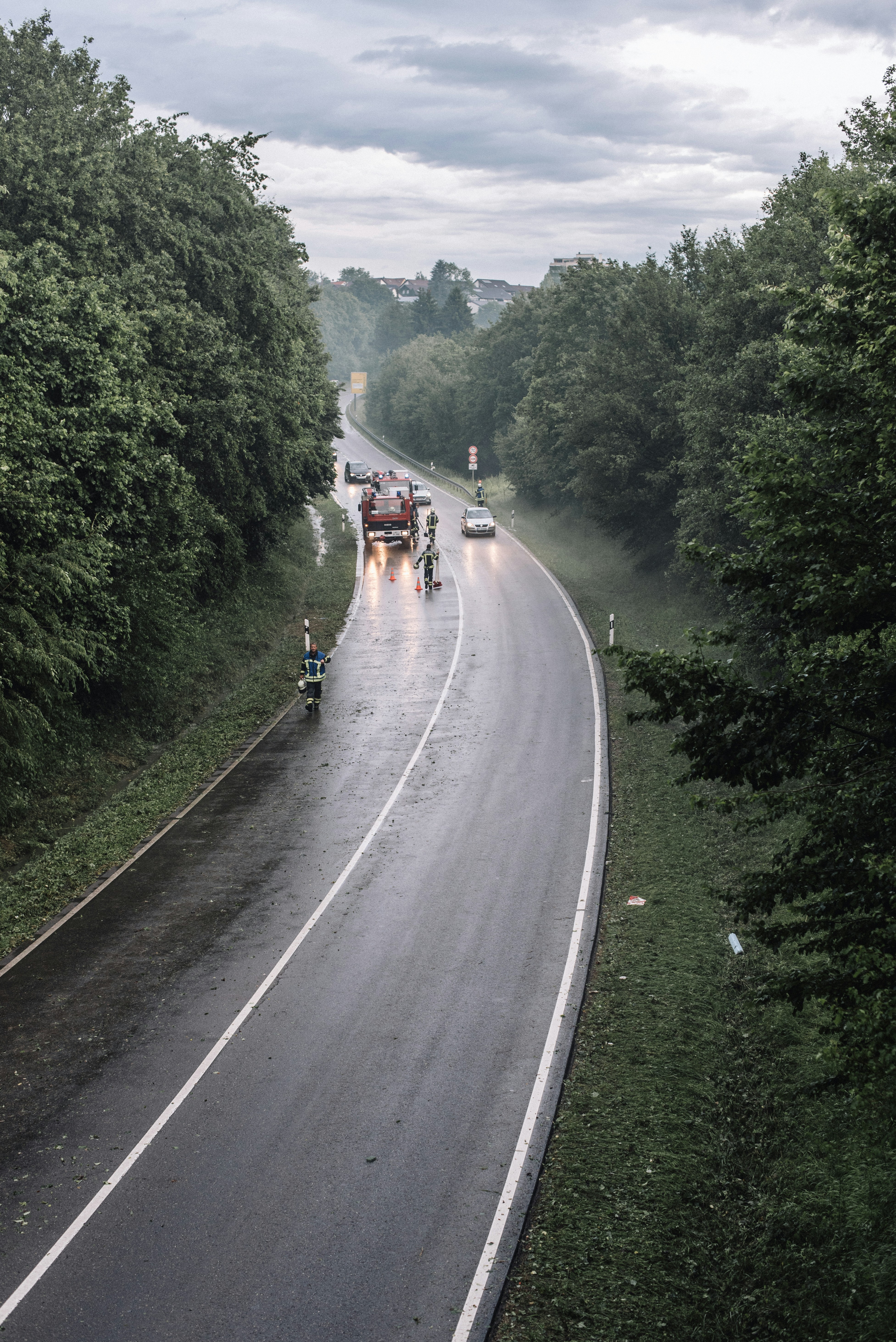 The road cleaning after a thunderstorm in Germany.