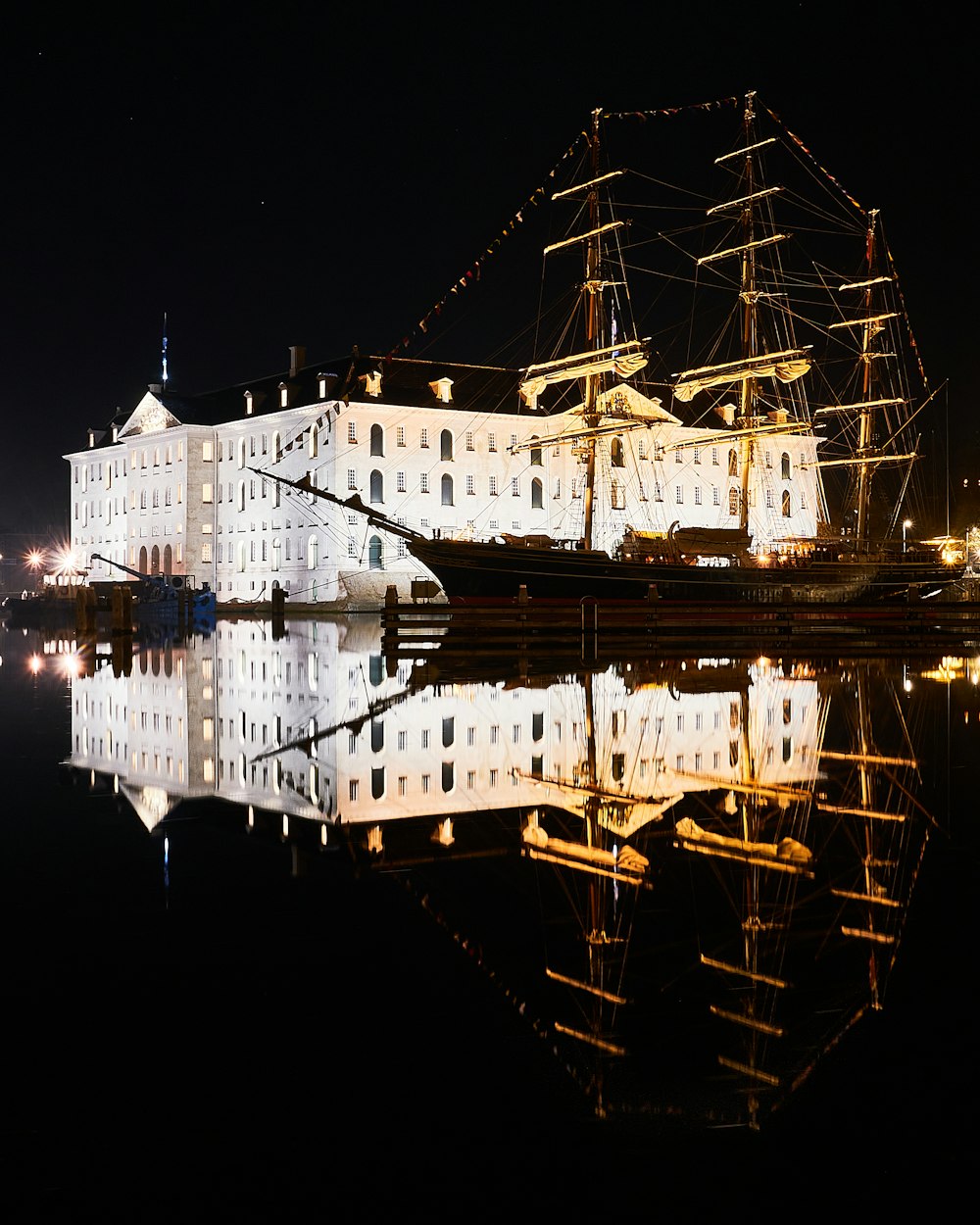 white and black building during night time