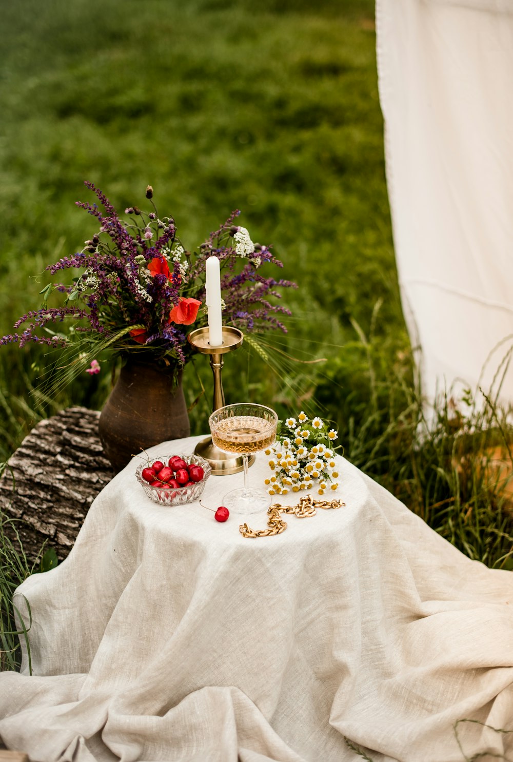 red and white flowers on brown wooden table