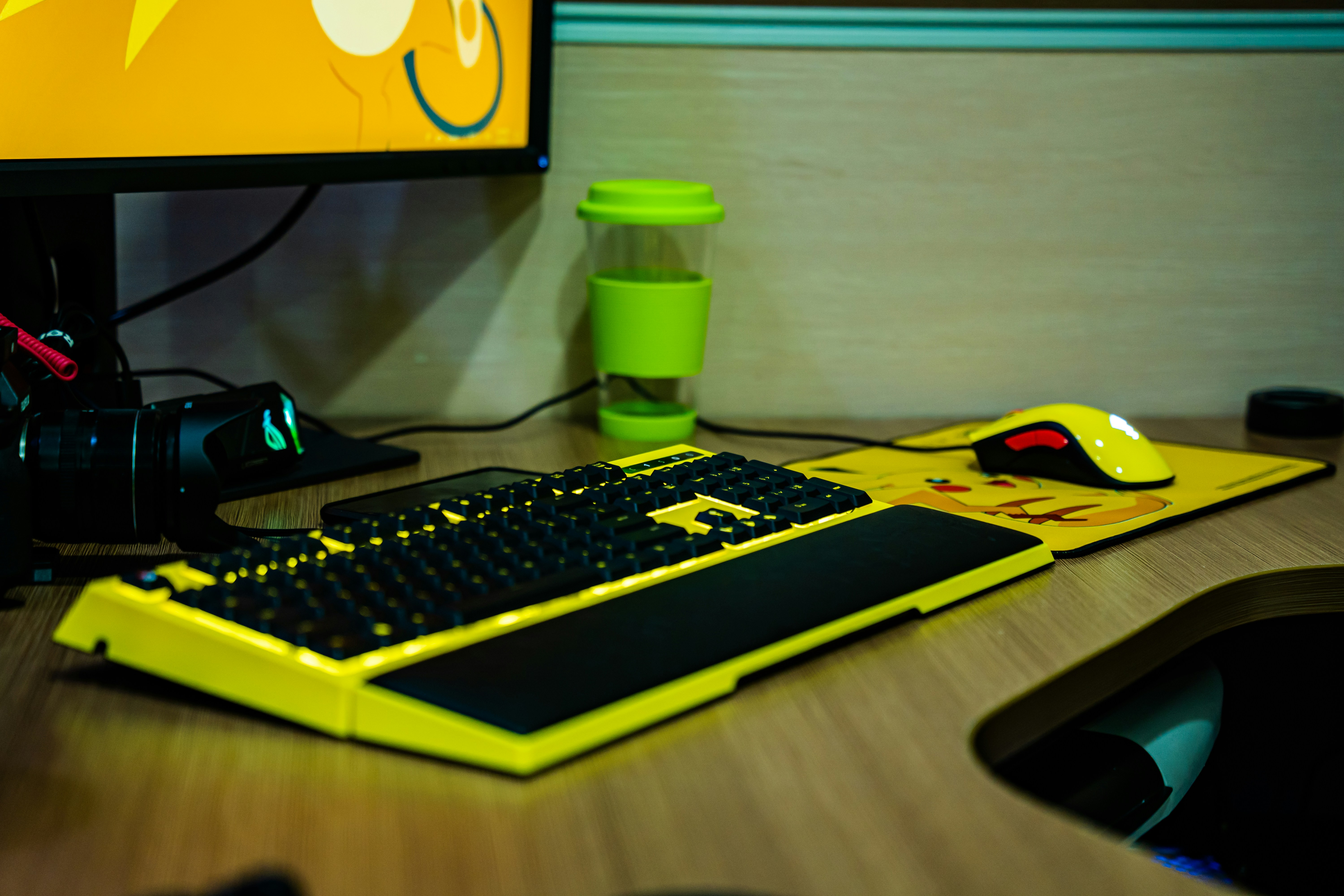 Black and yellow computer keyboard setup