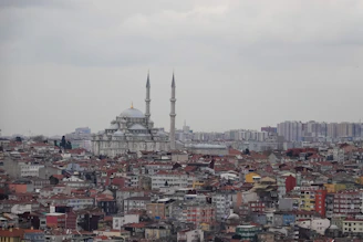 Panoramic view of Burao city center with bustling streets and municipal buildings.