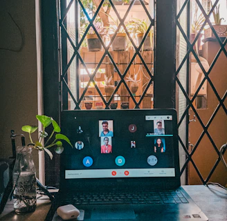 Remote team video call with diverse professionals sharing ideas