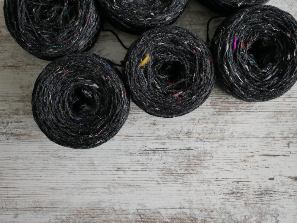 black and white rolled yarn