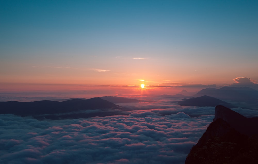 aerial view of mountains during sunset