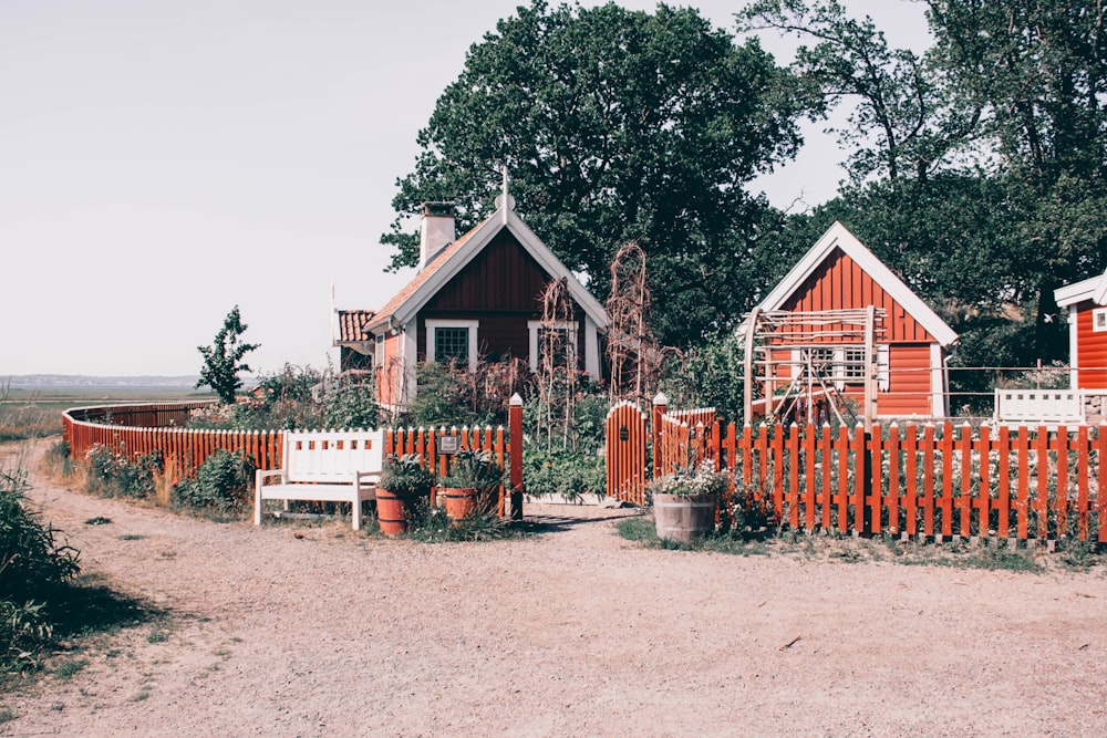 brown wooden house near green trees during daytime