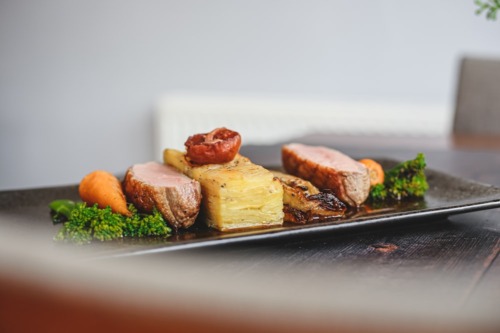 brown bread on black tray