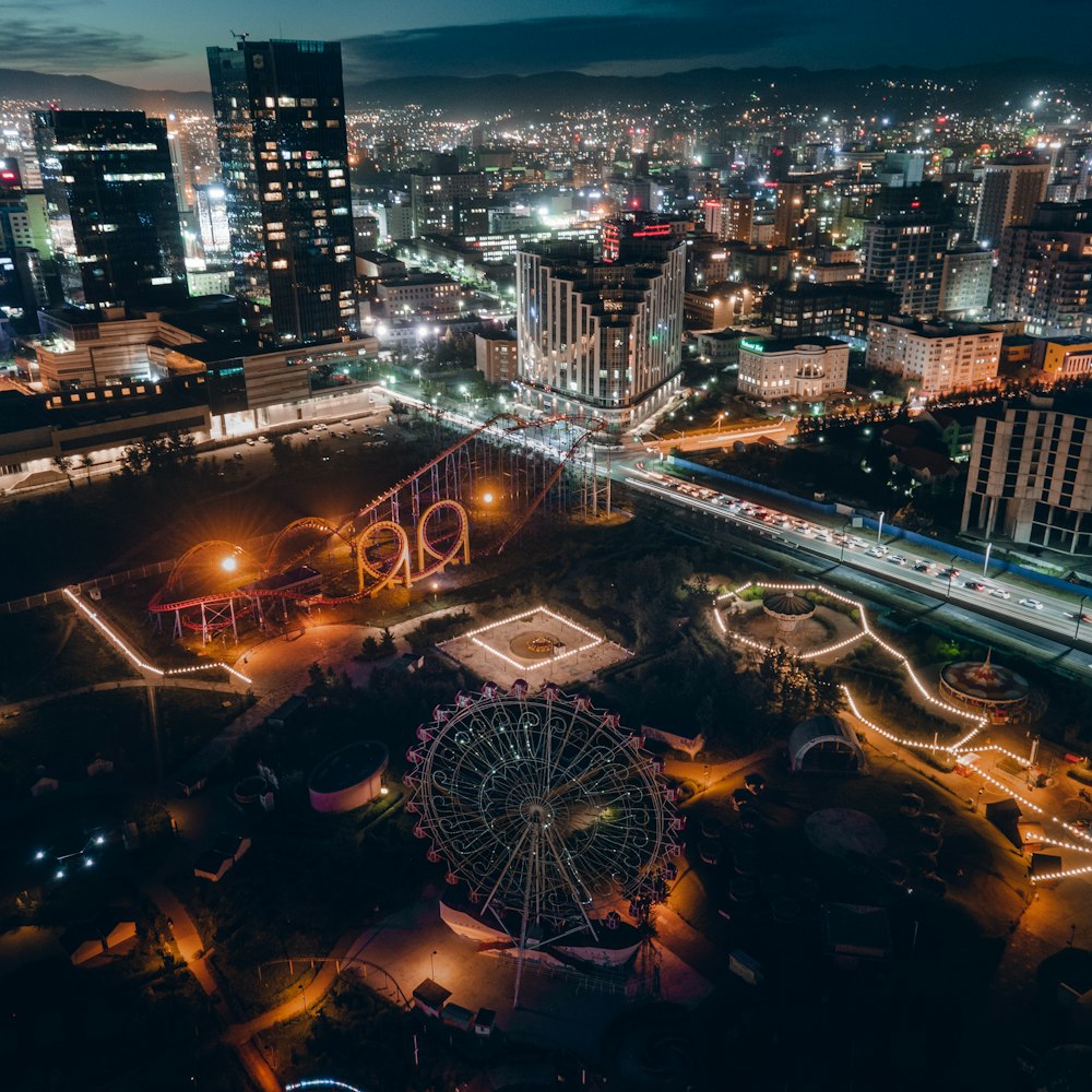 aerial view of city during night time