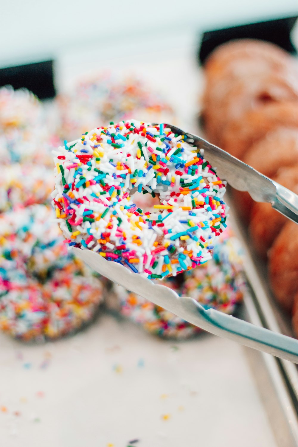 white and brown doughnut with sprinkles