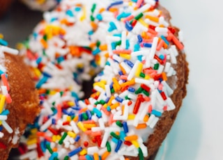 chocolate cake with sprinkles on blue plate