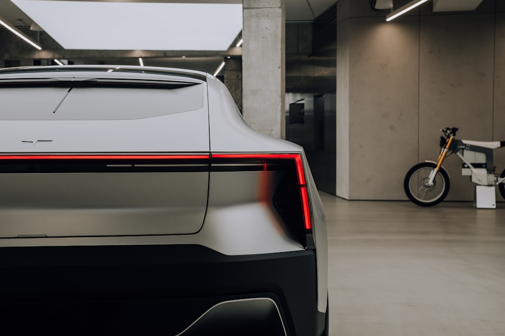 silver car in a garage