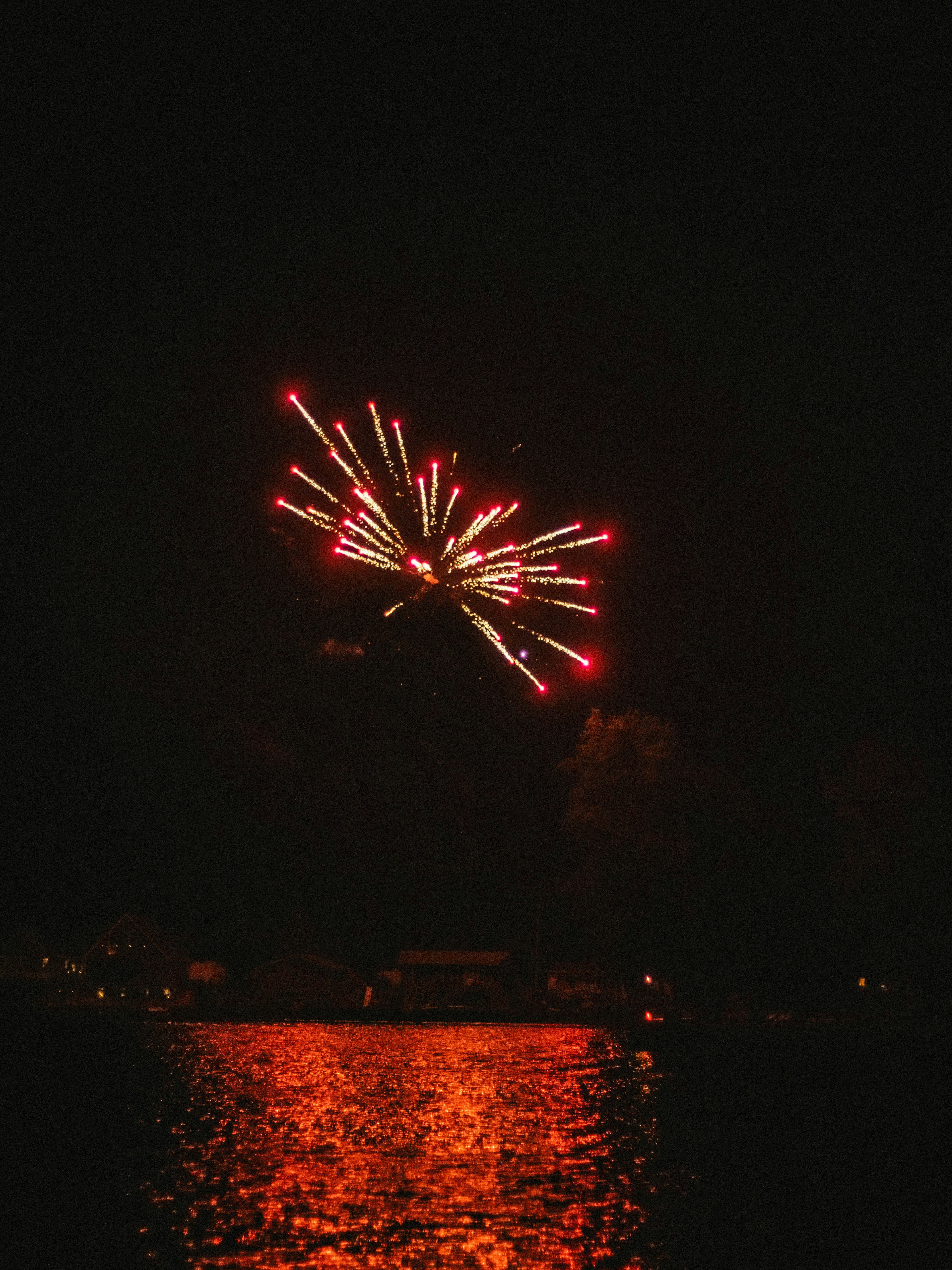 fireworks display over body of water during night time
