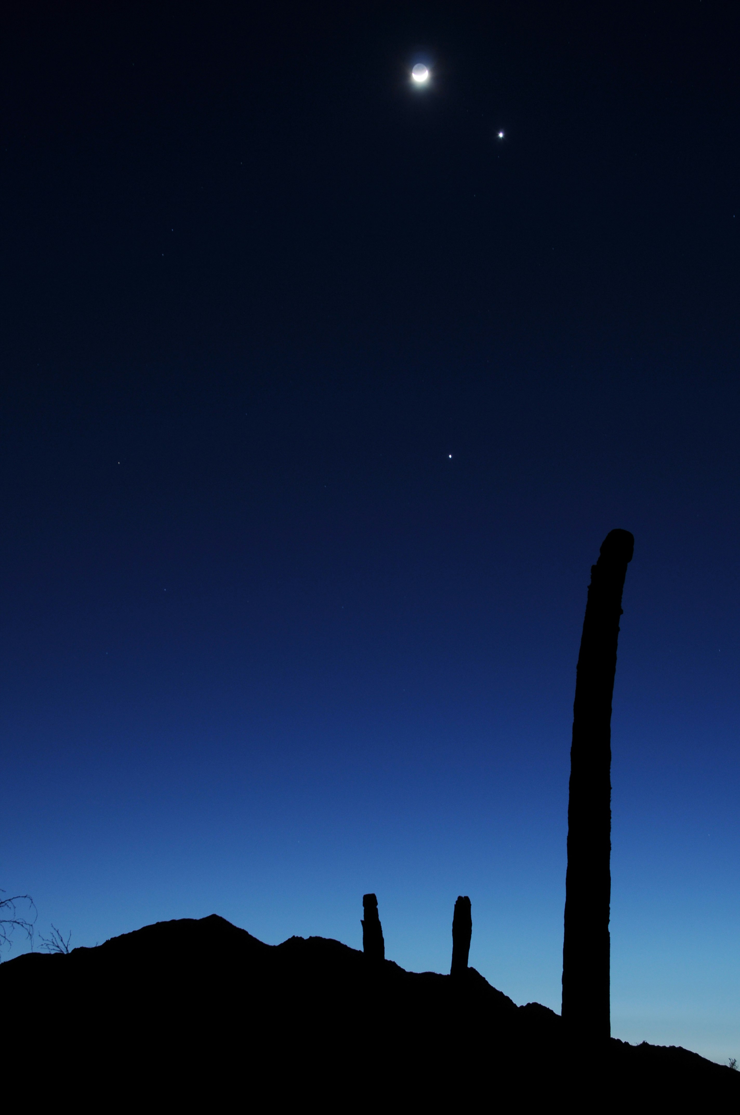 This taken at Corn Springs BLM camping area on 03/26/2015.  The event was an astral alignment of the moon, Mars and Venus. 