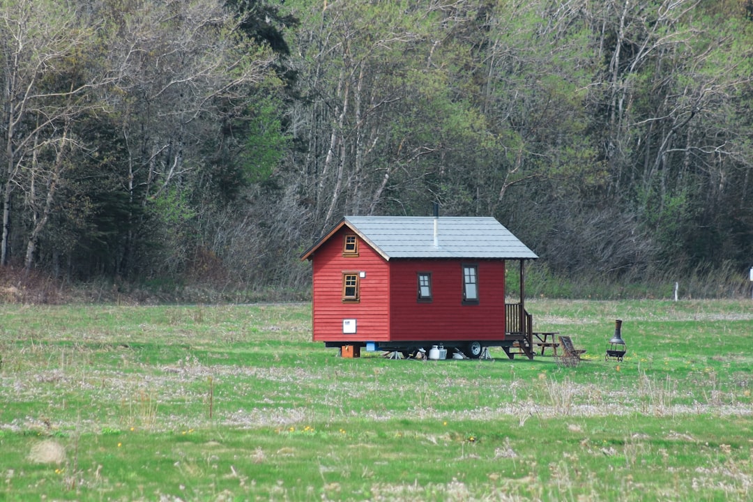 red and white wooden house on green grass field