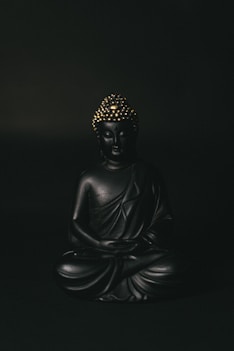 black gautama buddha statue in black background